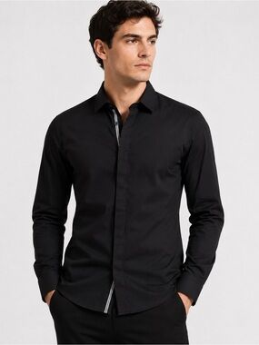 TRISTAN Men’s Black Fitted Button Down Dress Shirt Size XS